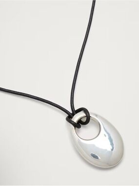 Adjustable Black Cord Necklace with Sterling Silver Teardrop Pendant